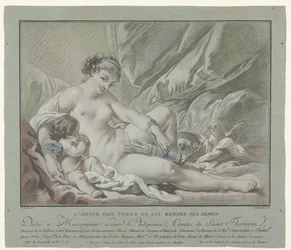 Cupidon supplie Vénus de lui rendre ses flèches
L