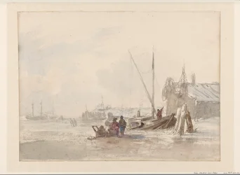 Vue de plage avec pêcheurs près d