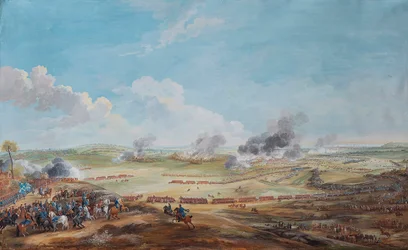 Vue en perspective de la bataille de Lauffeld (Lawfeld) le 2 juillet 1747