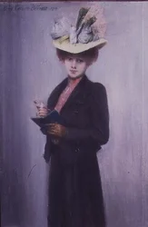 Une élégante dame avec un carnet bleu