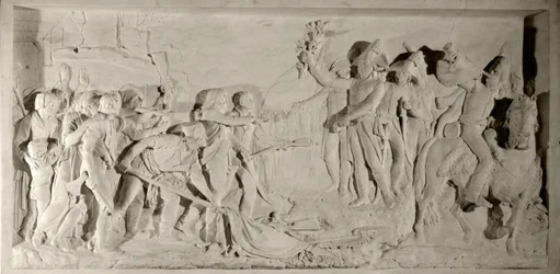 Guerre de Vendée : pacification de la Vendée par le général Lazare Hoche en 1796. Bas-relief en marbre sculpté par Simon Louis Boizot. 1800. Versailles, musée du château