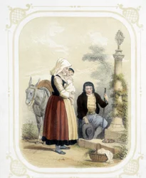 Famille en Bretagne devant un Pardon - dans "Album du jeune voyageur", illustré par Louis Lassalle