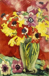 Vase Cristal, Anémones et Jonquilles