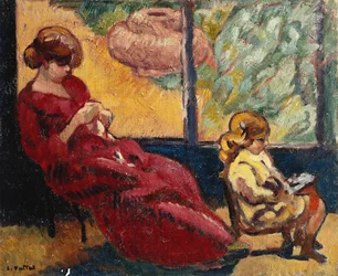 Mme. Valtat cousant et son fils Jean