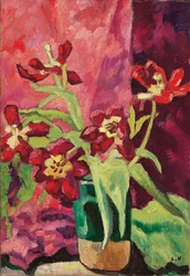 Vase, tulipes rouges
