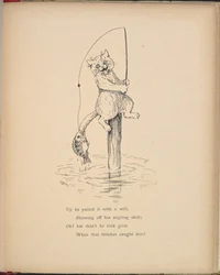 Un chat pêchant avec une canne à pêche