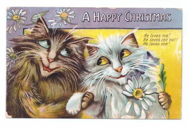 Carte postale édouardienne de deux chats affectueux, c.1910
