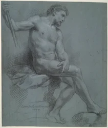 Homme nu assis de profil