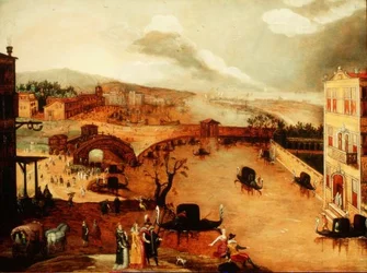 Scène galante dans un paysage fluvial