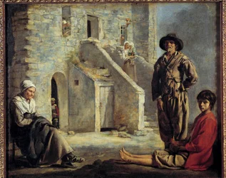 Paysans devant leur maison
