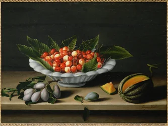 Coupe de cerises, prunes et melon …