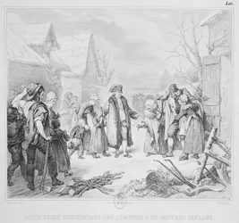Louis XVI (1754-93) distribuant des aumônes aux paysans en 1788, gravé par A. Lefevre