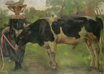 La peintre Charlotte Berend avec un taureau