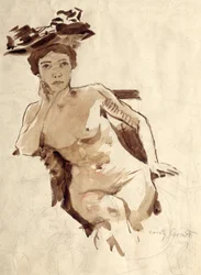 Femme à demi nue avec chapeau