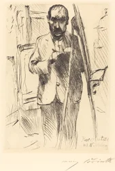 Autoportrait avec chevalet, 1918