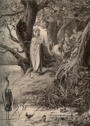Apologue des oiseaux pêcheurs, raconté par Saint Martin aux habitants des rives de la Loire - gravure par Luc Olivier Merson (1846-1920)