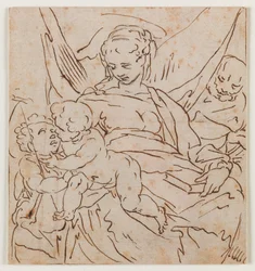 La Sainte Famille avec Saint Jean (encre sur papier)