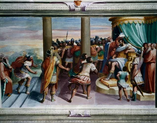 Le Rapt des Sabines (16ème siècle), par Luca Cambiaso (1527-1585), fresque, Villa Imperiale, Gênes, Ligurie, Italie (détail)