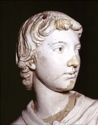 Ange portant une bougie, détail de la tête (détail)