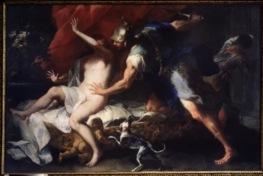 (Tarquin et Lucrèce) Le Viol de Lucrèce (Lucrezia, Lucrèce, dame romaine), victime des violences de son cousin Sextus Tarquin, fils de Tarquin le Superbe. Peinture de Luca Giordano (1632-1705), XVIIe siècle, Musée d