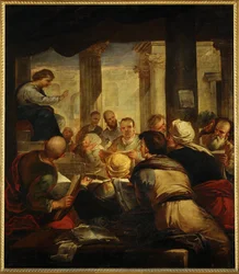 Jésus enseigne aux docteurs dans le Temple (peinture sur toile)