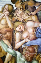 Damnés en enfer, détail avec autoportrait de Luca Signorelli en démon bleu