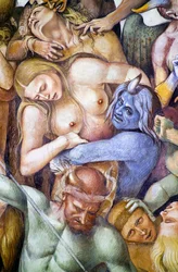Damnés en enfer, détail avec autoportrait de Luca Signorelli en démon bleu