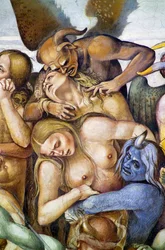Damnés en enfer, détail avec autoportrait de Luca Signorelli en démon bleu