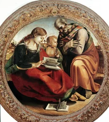 La Sainte Famille. Peinture de Luca Signorelli (1450-1523), vers 1495. Tondo. Diamètre: 124 cm. Florence, Galleria degli Uffizi