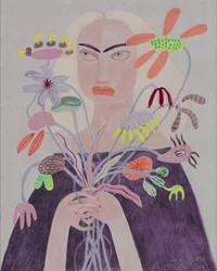Une femme tenant des fleurs originales