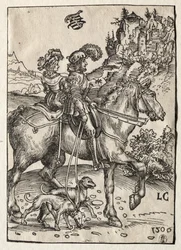 Un gentleman et une dame à cheval pour la chasse