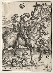 Un Gentleman et une Dame à cheval vers la chasse, 1506