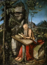 French : Saint Jérôme dans un paysage rocheux St. Jerome in Rocky Landscape