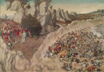 French : Progression des Israélites à travers la mer Rouge (chute de Pharaon) The Pharoah