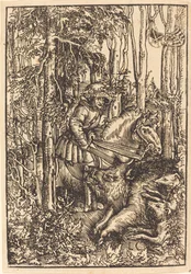 Chasseur à cheval chassant un sanglier