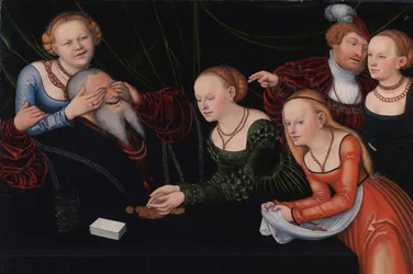 Vieil homme séduit par des courtisanes, vers 1537