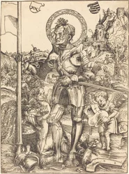 Saint Georges debout, avec deux anges