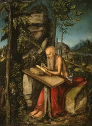 Saint Jérôme dans un paysage rocheux