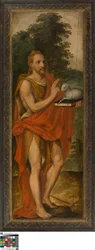 Jean-Baptiste (à gauche), Donateur (à droite), Vanité (fermée), Lucas de Heere, Musée des Beaux-Arts de Gand, S-101, panneau ouvert à gauche
