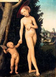 Vénus et Cupidon volant du miel, détail