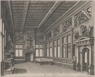 Intérieur avec buffet, cheminée et peintures religieuses