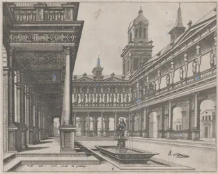 Cour du palais avec fontaine dans un bassin rectangulaire