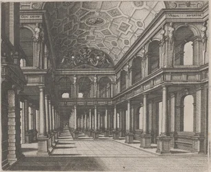 Vue dans une salle avec colonnes toscanes