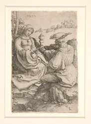 Un noble et une dame assis dans un paysage