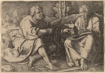 Saints Pierre et Paul assis dans un paysage