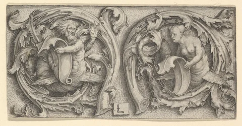 Triton et Sirène dans des vrilles