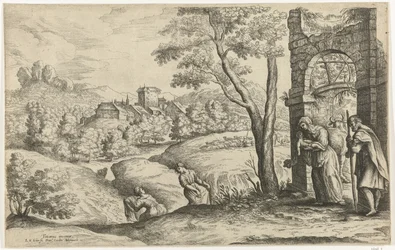 Paysage avec la Sainte Famille et deux sages-femmes