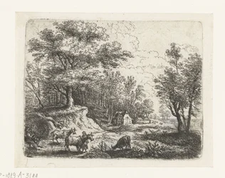 Paysage avec trois vaches et une femme