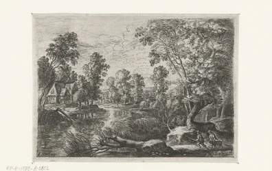Paysage avec un ruisseau et un chasseur