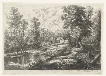 Paysage avec maisons et une église entourée d